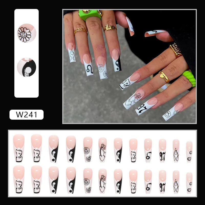 Long Stiletto False Nails wave Peals Wearable decorated French Fake Nails Press On Nails Leopard print Almond Manicure Tip