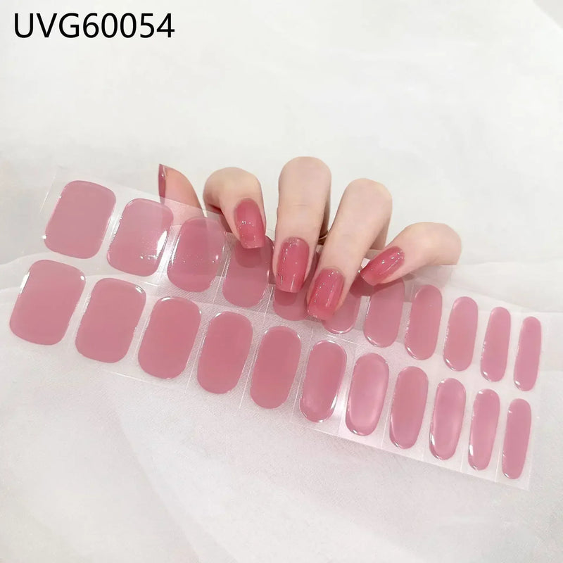 Long Lasting Semi-Cured Gel Nail Nude Patch Slider Adhesive Waterproof Aurora Full Cover Gel Nail Sticker UV Lamp Needed Nails