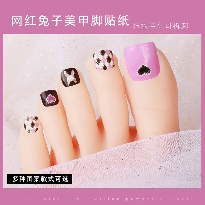 French Fake Toe Nails Set Press on Short Wearable False Nail Acrylic Nail Kits Nude Color Feet Nail Tips Removable Sticker