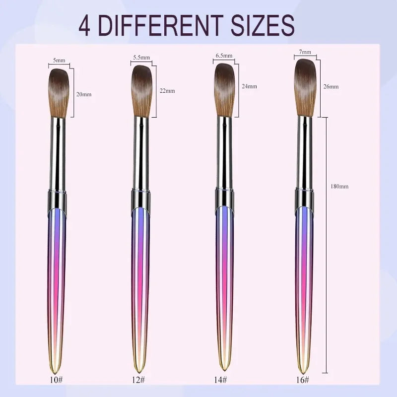 4pcs Kolinsky Acrylic Nail Brush Set Size Acrylic Powder Application Brushes Art Extension & Carving Salon Home Uñas