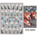 Harunouta 5D Embossed Nail Stickers Lily of the Valley Tulip Leaves Lines Gel Polish Decals Wedding Flower Engraved Slider