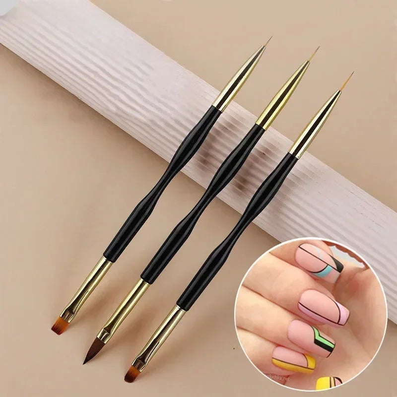 3Pcs French Stripe Nail Art Liner Brush Set Tips Ultra-thin Line Drawing Pen Dual End UV Gel Painting Brushes Manicure Nail Tool