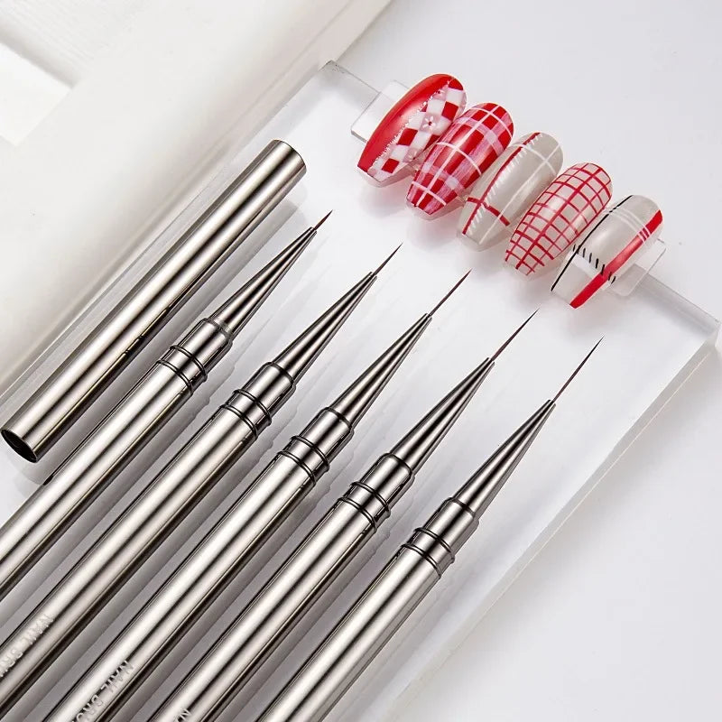 NEW 6/9/12/15/18mm Nail Liner DIY Drawing Painting Flower Line Stripes Pen Metal Handle Nail Art Brush with Cover Nail Brushes