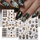 New 3D Spring Floral Stickers for Nails Decals Vintage Clock Bird Rose Flowers Decoration Golden Butterflies Nail Art Sliders