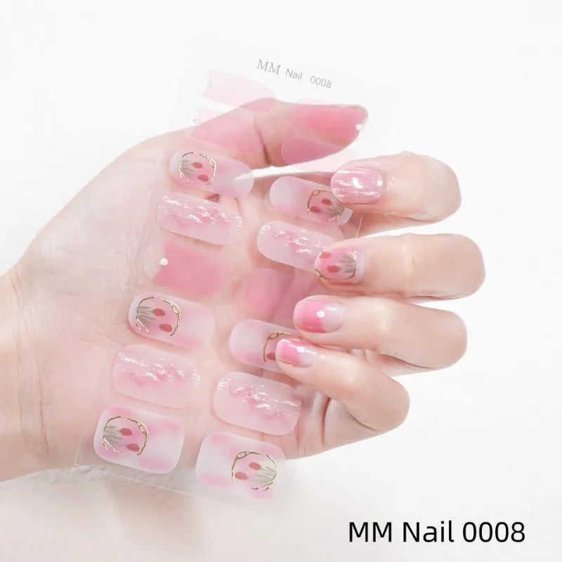 New Marble Gel Nail Strips Patch Sliders Flowers Gradient Color Adhesive Full Cover Gel Nail Stcikers UV Lamp Cured Manicure