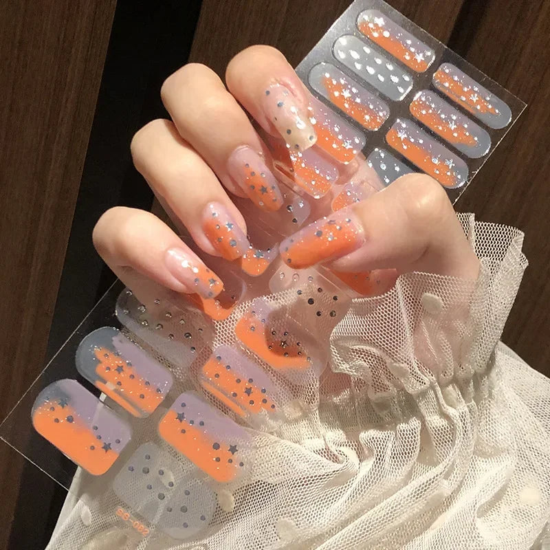 Sweet Summer Fake Nails Patches Pink Glitter Nude Press on Nails Women Wearable Nail Art Stickers Full Finished False Nail