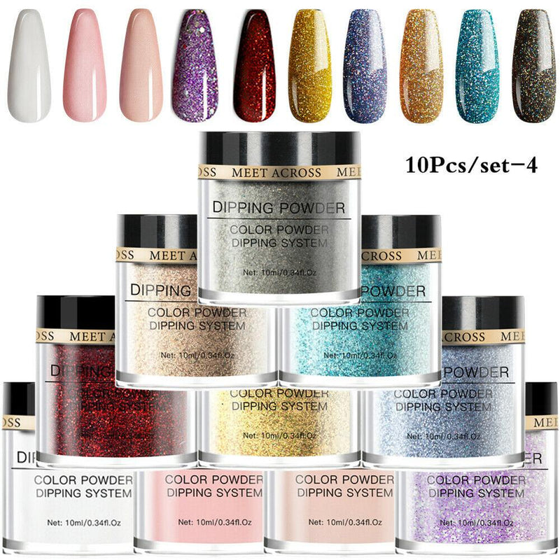 MEET ACROSS Dipping Nail Powder Set Glitter Nude Red Pink Purple Natural Dry Dipping Nail Powder System Kit Nail Art Manicure