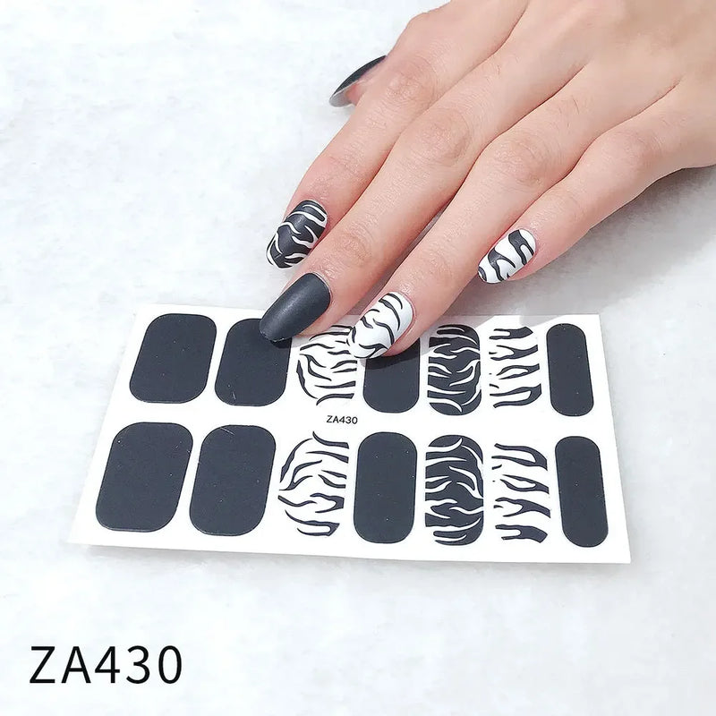 Gel Nail Strips Patch Sliders Flowers Gradient Color Adhesive Full Cover Gel Nail Stcikers UV Lamp Semi-Cured Manicure 14 Tips