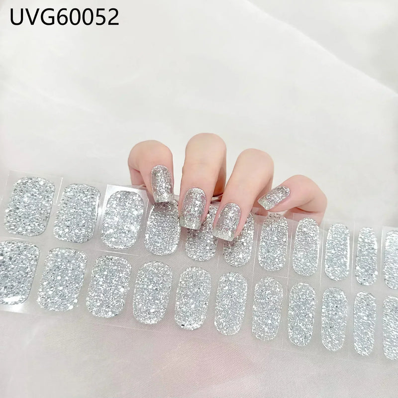 Long Lasting Semi-Cured Gel Nail Nude Patch Slider Adhesive Waterproof Aurora Full Cover Gel Nail Sticker UV Lamp Needed Nails