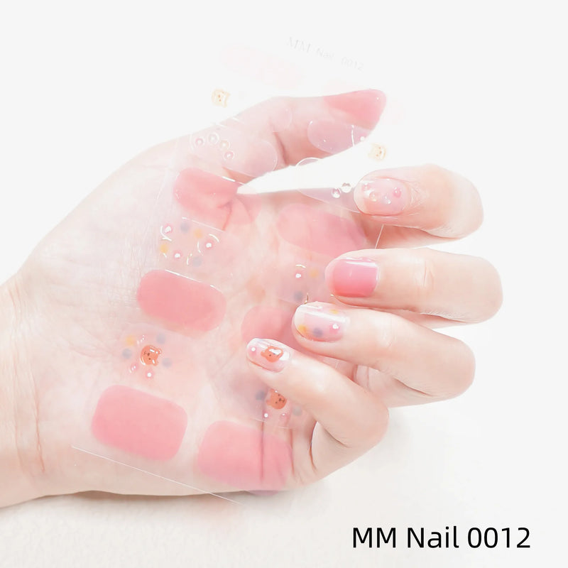 New Marble Gel Nail Strips Patch Sliders Flowers Gradient Color Adhesive Full Cover Gel Nail Stcikers UV Lamp Cured Manicure