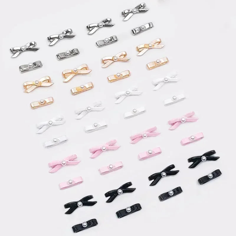 10PCS 3D Metal 8mm Ballet Shoes Pink Ribbon Bowknot Nail Charms Kawaii Korean&French Bow Nails Decoration Jewelry Accessory New