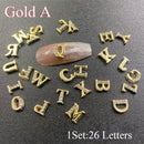 3D Nail Art Gold Alphabet Letter Number Alloy Nail Rhinestones Charms Acrylic Tips Decoration Glitter Nail Decoration