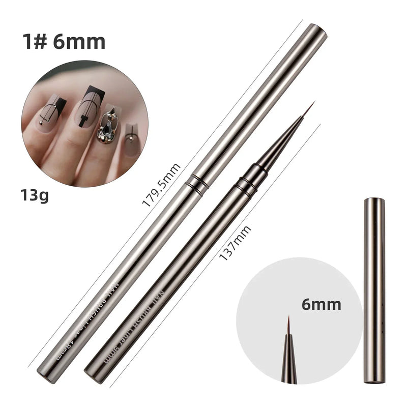 Nail Liner Brush Set Drawing Line Stripe Painting Flower Pen Metal Handle Nail Brushes Nail Art Manicure Tool New 6/9/12/15/18mm