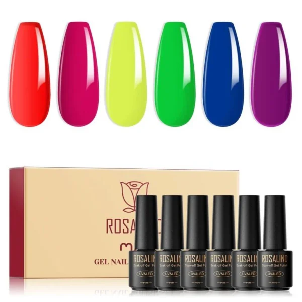 ROSALIND 6PCS SET Soak Off UV LED Neon Color Bright Colored Series Nail Gel For Nail Art Design For Manicure