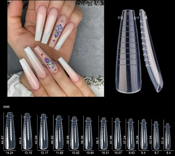 Dual Nail Forms,Long Ballet Extension Polygel Nail Forms Full Cover Nail Molds 12 Sizes for Solid Nail Gel Glue Nail Art Design (Extra Long Ballet) - Image 2