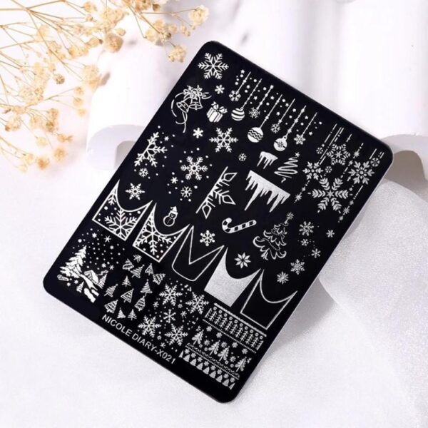 NICOLE DIARY French Snowflakes Nail Stamping Plate Christmas Nails Floral Stamp Template Nail Polish Manicure Printing Stencils - Image 6