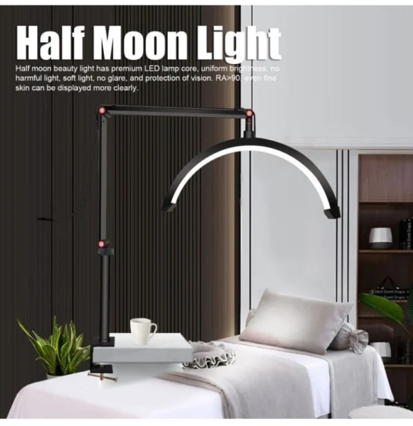 HD-M3X Desktop LED Video Light Half-moon Fill Light 3000K-6000K C-Clamp for Beauty Salon Makeup nail art and Lash Extensions