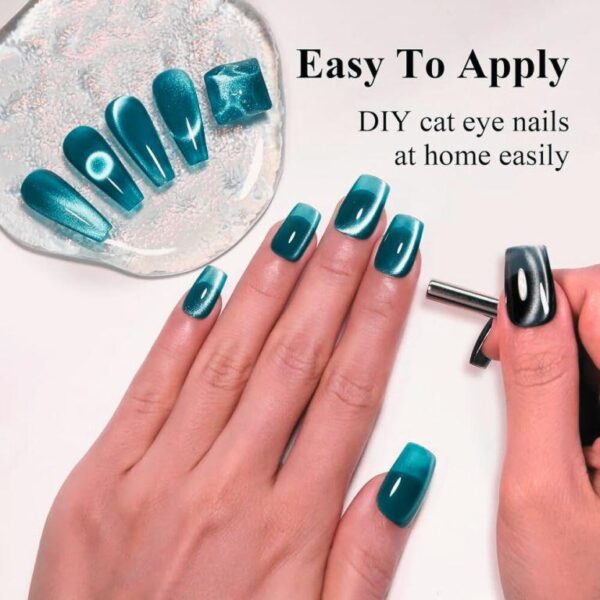 Nailcrafts Magnetic Gel Nail Polish, Sea Green Crystal Effect Cat Magnetic Eye Gel Nail Polish, Iridescent Nail Polish Gel for Nail Art Manicure Salon - Image 3