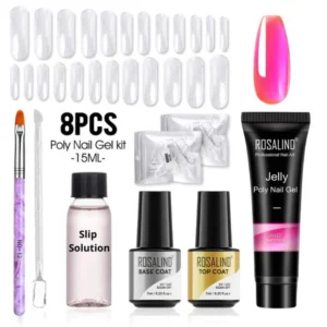 8 Pcs Polygel Nail kit with nail polish light base bright top coat gel poly long lasting nails gel starter kit