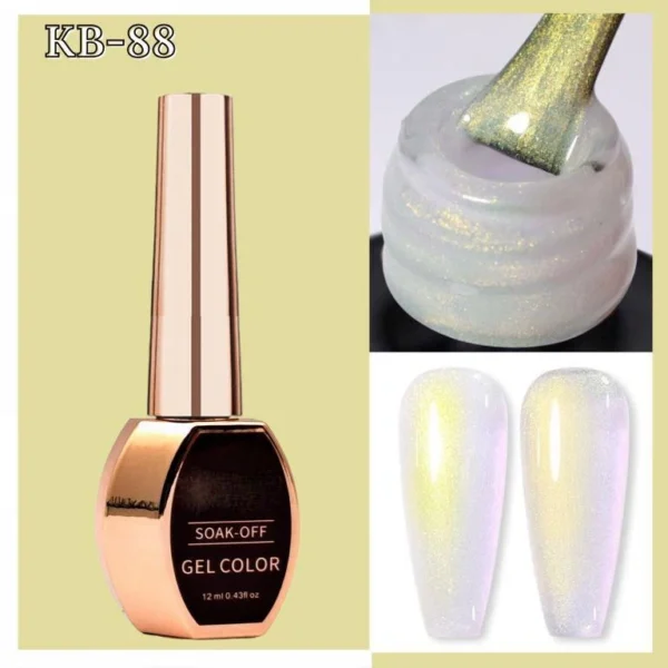 Nailcrafts 12ML Pearl Gel Nail Polish, Aurora Shimmer Yellow Mermaid Gel Polish Nail Drawing Soak Off Led Salon Home Manicure Swirl Shell Thread Pearlescent Iridescent Effect