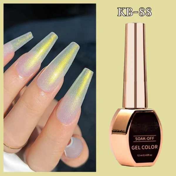 Nailcrafts 12ML Pearl Gel Nail Polish, Aurora Shimmer Yellow Mermaid Gel Polish Nail Drawing Soak Off Led Salon Home Manicure Swirl Shell Thread Pearlescent Iridescent Effect - Image 4