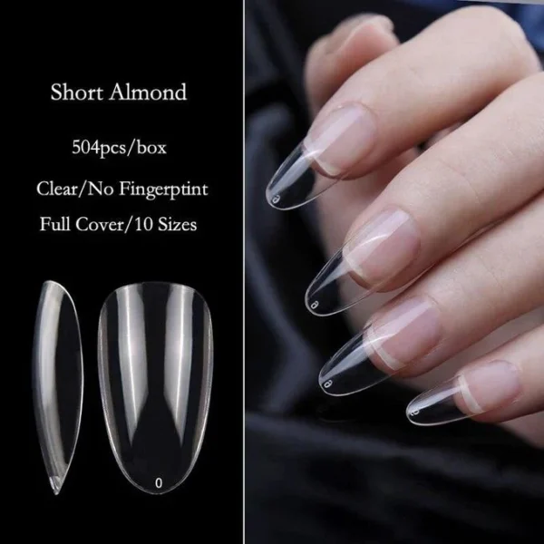 Almond Fake Nails 504Pcs Nail Tips, Acrylic Nail Kit Pre-Shaped Almond Press On Nails, Clear False Nail Extension Kit, Full Cover Soft Gel Nail Tips, Home Salon Nail Art Manicure Set, 12 Sizes - Image 3