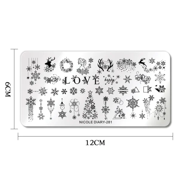 NICOLE DIARY French Snowflakes Nail Stamping Plate Christmas Nails Floral Stamp Template Nail Polish Manicure Printing Stencils - Image 3