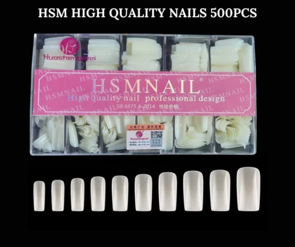 HSM Square Fake Nails 500Pcs Nails , Acrylic Nail Kit Square Pre-Shaped Press On Nails, Clear And Natural False Nail Extension Kit, Full Cover Soft Gel Nail Tips, Home Salon Nail Art Manicure Set, 11 Sizes - Image 2