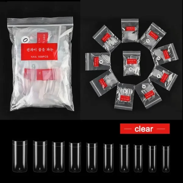 500PCS 10 Sizes French Square Fake Nails Tips Half Cover Resin Clear Natural Artificial False Acrylic Nails Tips Manicure Nail Art Tip - Image 2