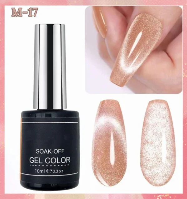 Nailcrafts 9D Cat Eye Gel Nail Polish, Nude with Gold Glitter Shimmer Holographic Nail Polish UV soak Off Magnetic Polish For Manicure