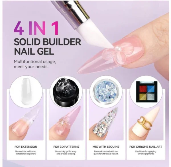Solid Builder Gel Nail Kit - Acrylic Nail Kit Non Stick Builder Gel For Nails Clear Nail Extension Gel for Nail Carving Frech Nails 3D Modeling Nail Art - Image 2
