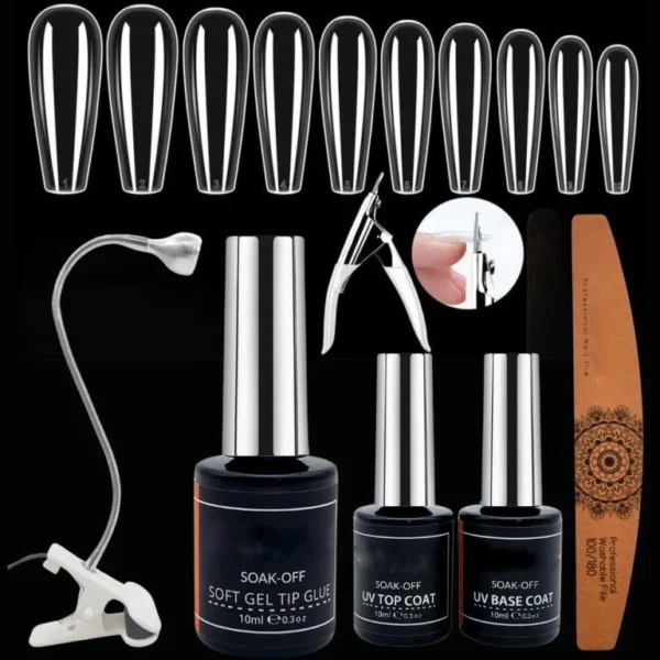 GELX KIT All-In-1 Nail Kit with 10ML Gel X Nail UV Glue, 240PCS Gel Nail Box Acrylic Nail Tips For Nail art and Manicure