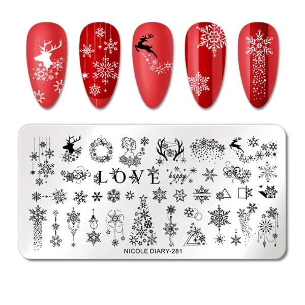NICOLE DIARY French Snowflakes Nail Stamping Plate Christmas Nails Floral Stamp Template Nail Polish Manicure Printing Stencils - Image 4