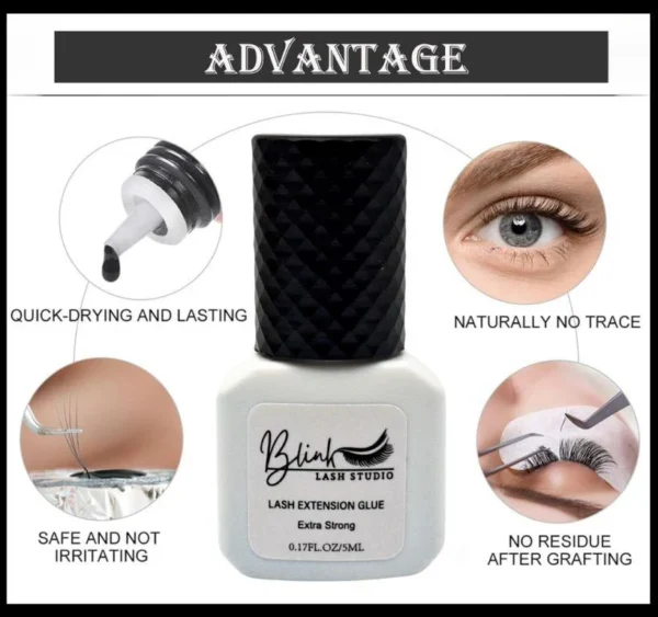 BLINK Eyelash Extension Glue, Strong Black Individual Lash Glue 0.5-1 Sec Quick Drying Professional Lash Extension Glue for Sensitive, Long Lasting Semi Permanent Eyelash Glue Salons - Image 5