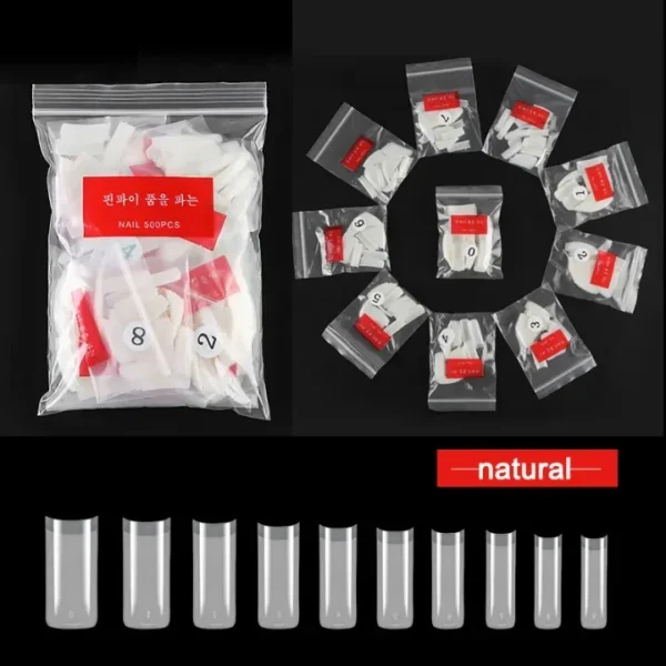 500PCS 10 Sizes French Square Fake Nails Tips Half Cover Resin Clear Natural Artificial False Acrylic Nails Tips Manicure Nail Art Tip