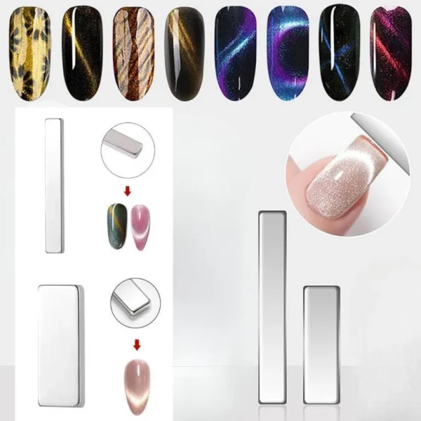 Cat Eye Magnet for Nails Multi-Function Magnet Bar Square Thickened Cat Eye Strong Magnet Plates Nail Magnet Tool Set for Cat Eye Gel Polish Nail Art - Image 3