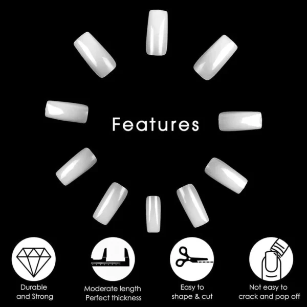 Natural Full Cover Nails - Fake Nails Square Shape Acrylic Nails False Nail Tips with Case for Nail Salon and DIY Nail Art, 10 Sizes - Image 2