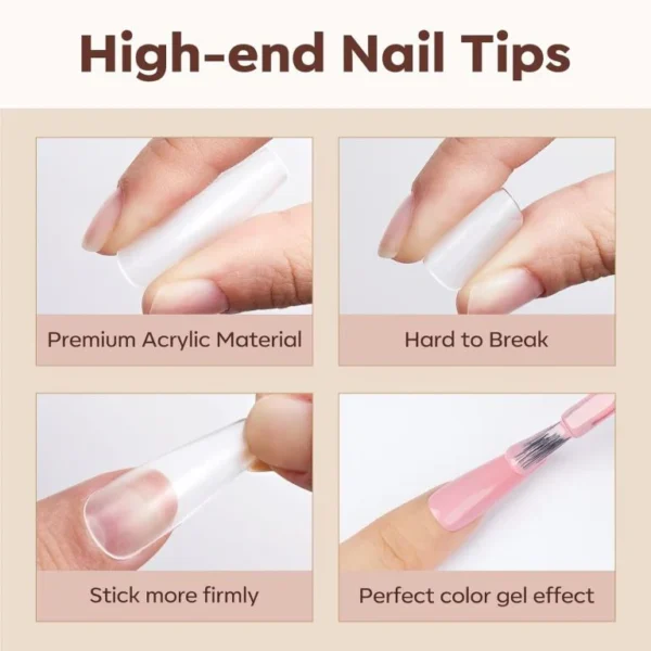 500 pcs Coffin Nail Tips Full Cover Long Fake Nails More Friction Matte Nail Tips for Acrylic Nails Professional for Dip Powder Nails/Poly Nail Extension Gel Nails Art Design 10 Sizes - Image 4