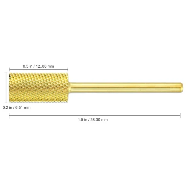 3/32" Shank Size - Flat Top Large Barrel Gold Carbide Medium Grit - Nail Drill Bit for e-File Nail Drills - Image 2