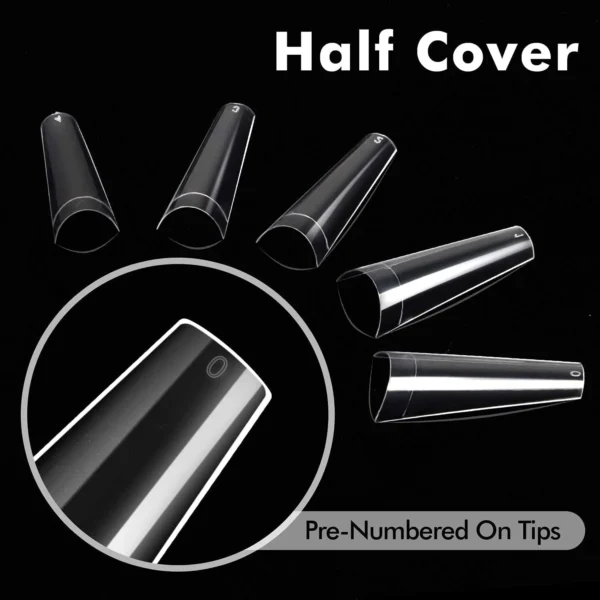 500PCS Half Cover Ballerina Nail Tips - Acrylic Nail Tips, 10 Size Clear Nail Tips, Half Cover Acrylic False Nail Tips With Box for Nail Tips Art Salons and Home - Image 4