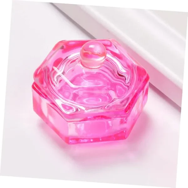 Pink Glass Crystal Dappen Dish with Lid Acrylic Liquid Holder for Nail Powder and Monomer. - Image 2