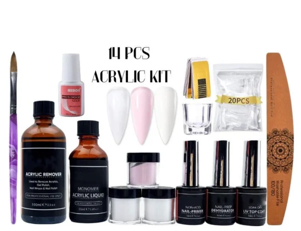 Nailcrafts 14 PCS Acrylic Nail Kit Professional Acrylic Set , Acrylic Nail Powder Brush, Nail Art Tools DIY Acrylic Nail Starter Kit for Beginners