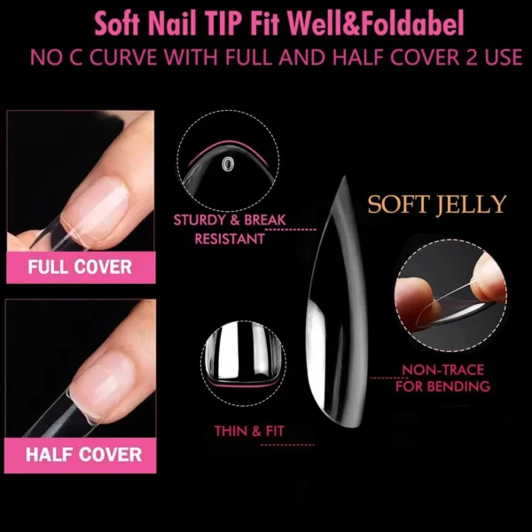 Almond Fake Nails 504Pcs Nail Tips, Acrylic Nail Kit Pre-Shaped Almond Press On Nails, Clear False Nail Extension Kit, Full Cover Soft Gel Nail Tips, Home Salon Nail Art Manicure Set, 12 Sizes - Image 4
