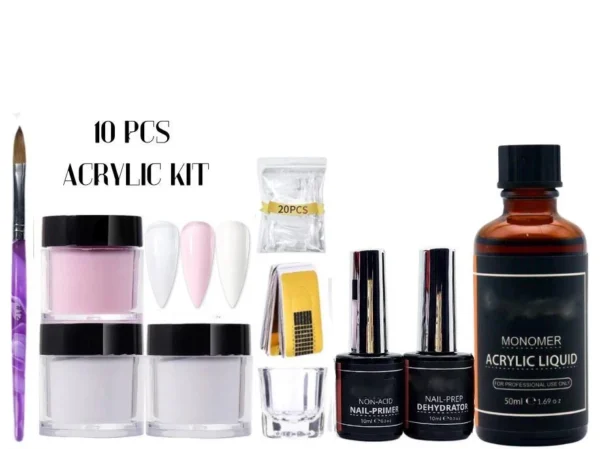 Nailcrafts  10 PCS Acrylic Nail Kit, 3 Colors Acrylic Powder & Liquid, 1 Acrylic Nail Brush Nail Forms for Professional Acrylic Nails Extension Kit