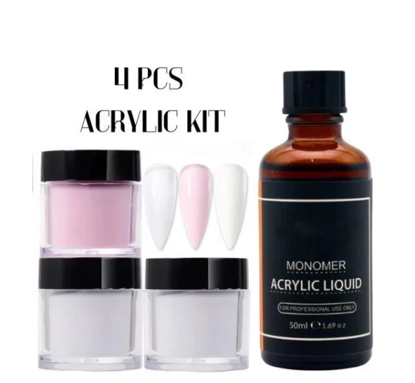 Nailcrafts  4PCS Kits Nail Acrylic Powder Nail Monomer Liquid Art Decoration For Manicure Kit Set Crystal Nail 3D Tips