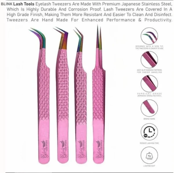 BLINK Professional Fiber Tip Tweezers for Lash Extensions. Craft Perfect Lashes Fans with Strong Grip Narrow L-Type 75? Mega Volume Eyelash Tweezers. Anti-Slip & Easy on Hands Nano Tip Lash Tweezers - Image 3