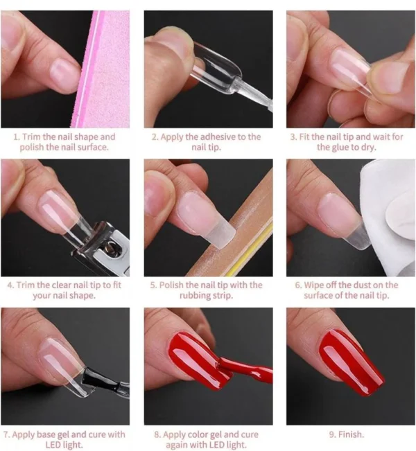 Almond Fake Nails 504Pcs Nail Tips, Acrylic Nail Kit Pre-Shaped Almond Press On Nails, Clear False Nail Extension Kit, Full Cover Soft Gel Nail Tips, Home Salon Nail Art Manicure Set, 12 Sizes - Image 2