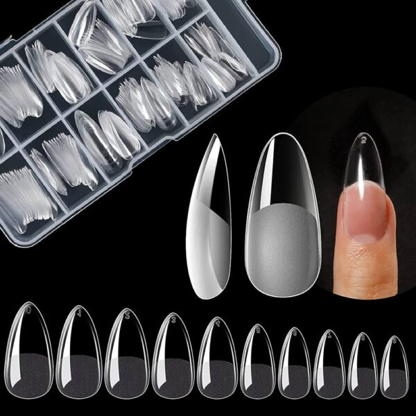 Medium Almond Nail Tips 500Pcs Pre-Shaped Half Matte Full Cover False Nails Gel Nail Tips Stronger Adhesion Acrylic False Press on Nails for Nail Extension Nail Art