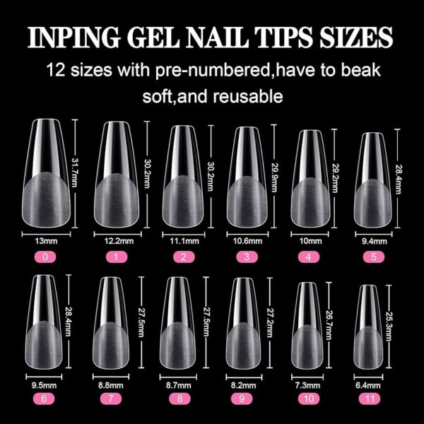 Soft Gel Full Cover Nail Tips, High Transparency And Light Thin 12 Sizes Clear 240PCS Gel Nail Tips Acrylic Tips with box for Nail Salons and DIY Nail Art - Image 3