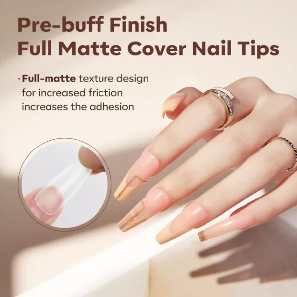 500 pcs Coffin Nail Tips Full Cover Long Fake Nails More Friction Matte Nail Tips for Acrylic Nails Professional for Dip Powder Nails/Poly Nail Extension Gel Nails Art Design 10 Sizes - Image 2